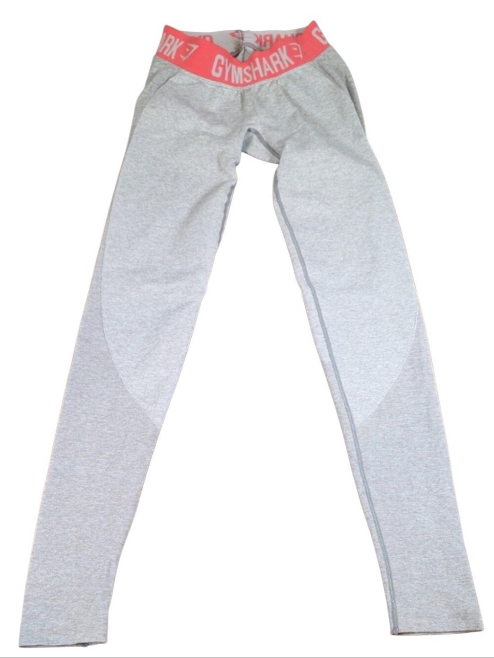 Gymshark Light Gray Leggings with Coral Logo Waistband Size XS